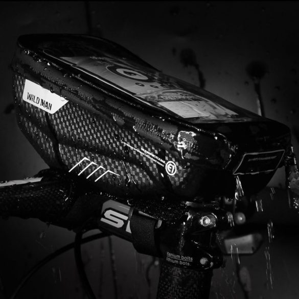 Univerzális, kerékpáros / biciklis tartó, táska, 6.5", kormányra szerelhető, vízálló, WildMan E1-S, fekete