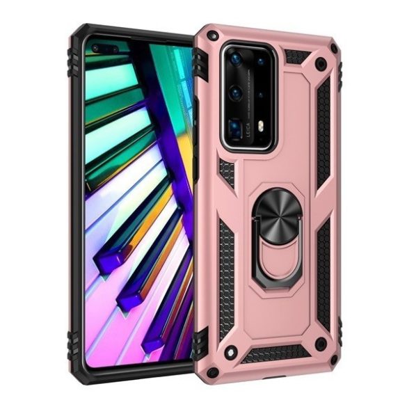 Huawei P Smart Pro (2019) / Y9s (2019), Műanyag hátlap védőtok, közepesen ütésálló, szilikon belső, telefontartó gyűrű, Defender, vörösarany