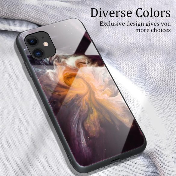 Apple iPhone 7 / 8 / SE (2020) / SE (2022), Szilikon védőkeret, edzett üveg hátlap, márvány minta, Wooze FutureCover, fekete/színes