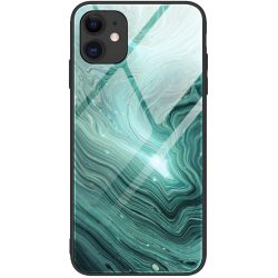   Xiaomi Redmi 8A, Szilikon védőkeret, edzett üveg hátlap, márvány minta, Wooze FutureCover, sötétzöld