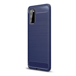   Samsung Galaxy A11 / M11 SM-A115F / M115F, Szilikon tok, közepesen ütésálló, szálcsiszolt, karbon minta, sötétkék