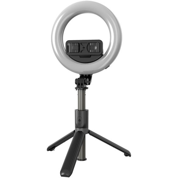 Prémium selfie bot, 19 - 90 cm, 360°-ban forgatható, exponáló gombbal, v4.0, bluetooth-os, tripod állvány funkció, világítással, fekete