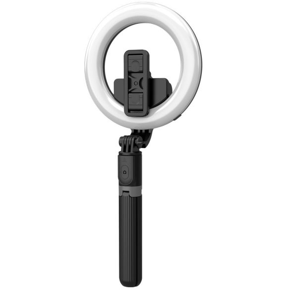 Prémium selfie bot, 19 - 90 cm, 360°-ban forgatható, exponáló gombbal, v4.0, bluetooth-os, tripod állvány funkció, világítással, fekete