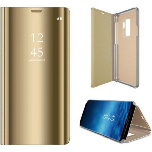 Huawei P Smart (2020), Oldalra nyíló tok, hívás mutatóval, Smart View Cover, arany (utángyártott)