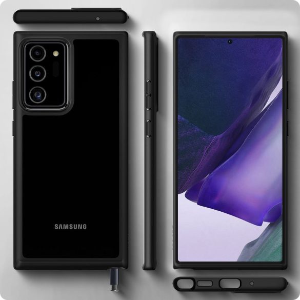 Samsung Galaxy M31s SM-M317F, Műanyag hátlap védőtok + szilikon keret, Spigen Ultra Hybrid, átlátszó/fekete