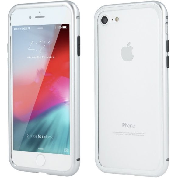 Apple iPhone 12 Mini, Alumínium mágneses védőkeret, elő- és hátlapi üveggel, Magnetic Full Glass, átlátszó/ezüst