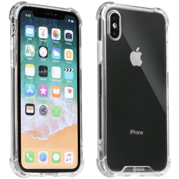 Apple iPhone 12 / 12 Pro, Szilikon védőkeret, akril hátlap, közepesen ütésálló, Armor Jelly Case, Roar, átlátszó