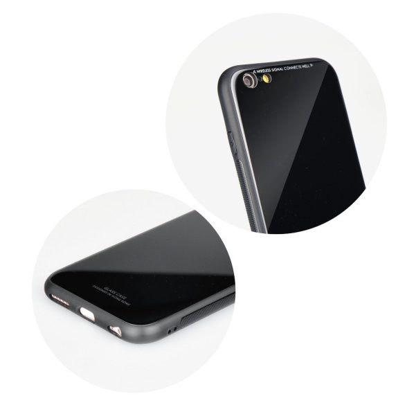 Apple iPhone 12 Pro Max, Szilikon védőkeret, üveg hátlap, Glass Case, fekete