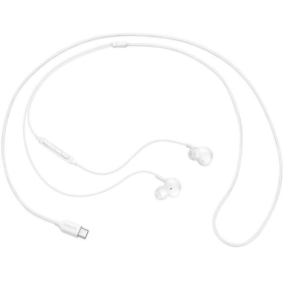 Vezetékes sztereó fülhallgató, USB Type-C, mikrofon, felvevő gomb, hangerő szabályzó, Samsung, fehér, gyári