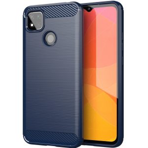 Xiaomi Poco M3, Szilikon tok, közepesen ütésálló, szálcsiszolt, karbon minta, sötétkék