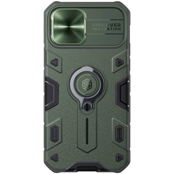 Apple iPhone 12 / 12 Pro, Műanyag hátlap védőtok, közepesen ütésálló, kamera védelem, telefontartó gyűrű, Nillkin CamShield Armor, zöld