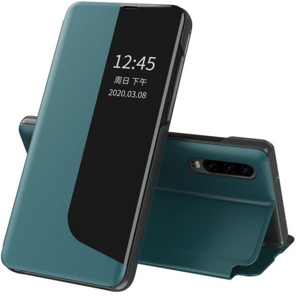 Huawei Mate 20, Oldalra nyíló tok, stand, hívás mutatóval, Wooze FashionBook, zöld
