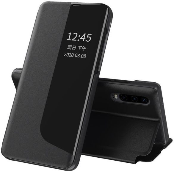 Huawei P20, Oldalra nyíló tok, stand, hívás mutatóval, Wooze FashionBook, fekete