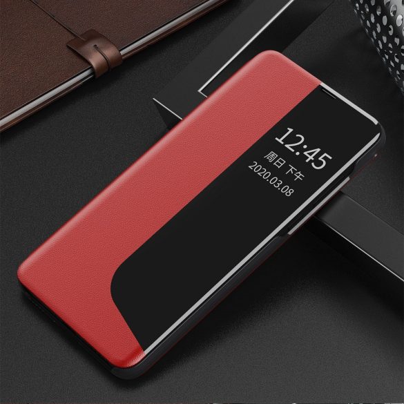 Huawei P30, Oldalra nyíló tok, stand, hívás mutatóval, Wooze FashionBook, piros
