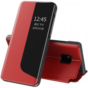 Huawei P30 Pro, Oldalra nyíló tok, stand, hívás mutatóval, Wooze FashionBook, piros