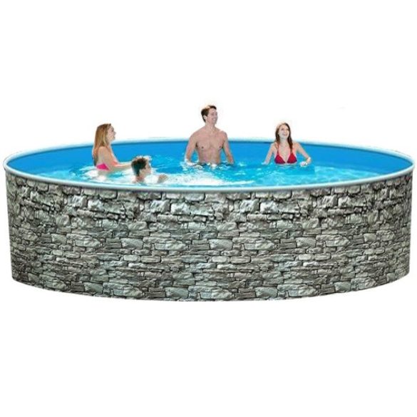 Azuro round Stone fémpalástos medence, szűrő nélkül, kő minta, D400 x 120 cm, szürke