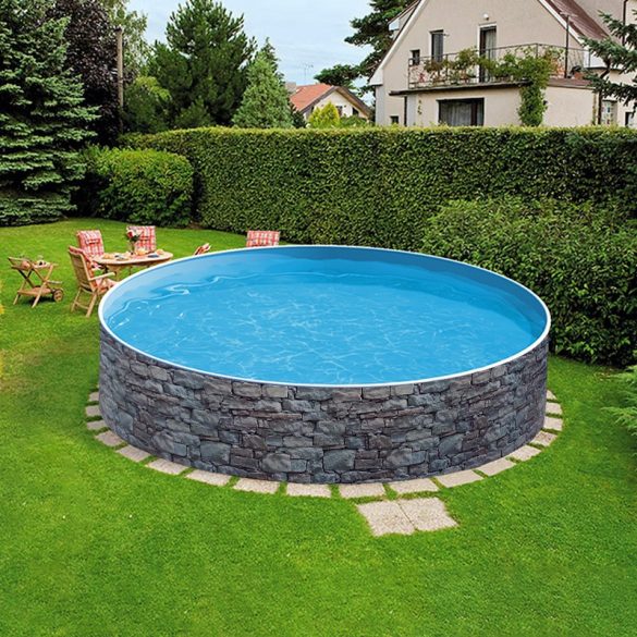 Azuro round Stone fémpalástos medence, szűrő nélkül, kő minta, D460 x 120 cm, szürke