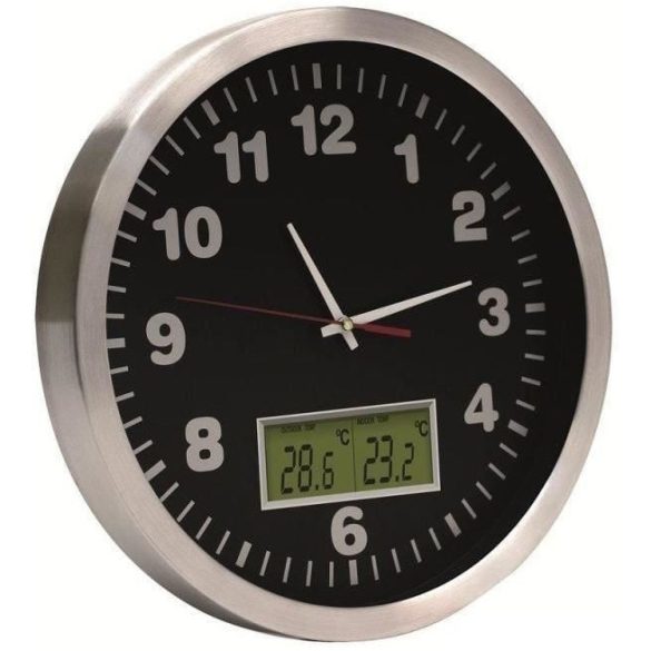 Fali óra külső-belső hőmérővel, AWC-30T, beltéri - kültéri használatra, ezüst/fekete