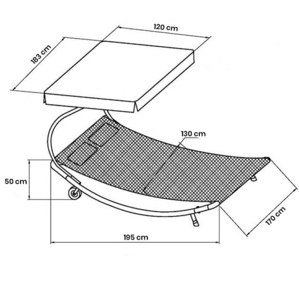 Kerti napozóágy, 2 személyes, árnyékolóval, 150 x 175 x 200 m, szürke