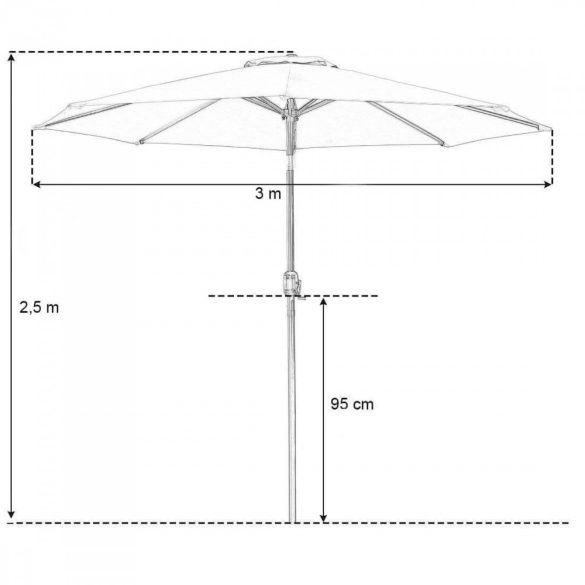 Napernyő, dönthető, talp nélkü, 3 m átmerője, 2.5 m magas