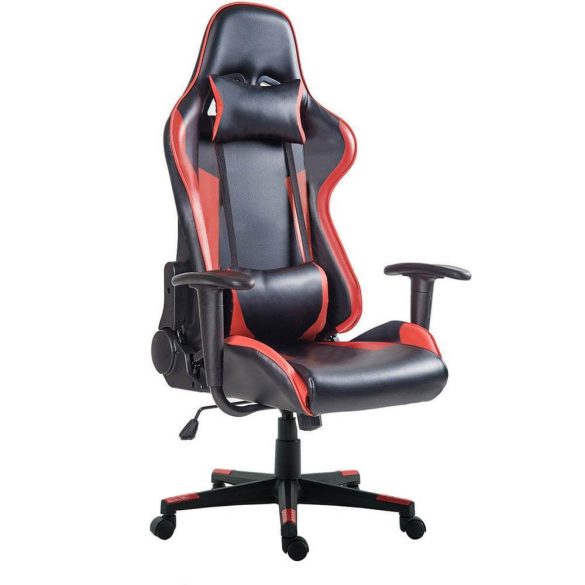Irodai  Gamer szék, dönthető, gázlift, derék és fejpárnával, PRO, piros