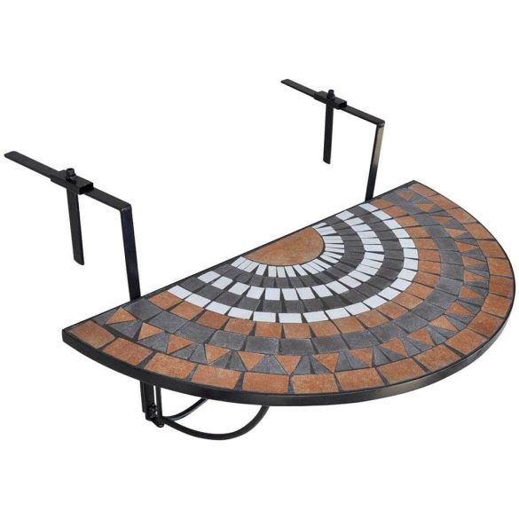 Balkon asztal, lehajtható, félkör alakú, 76 x 38 cm, barna