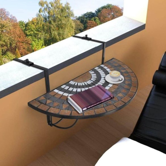 Balkon asztal, lehajtható, félkör alakú, 76 x 38 cm, barna