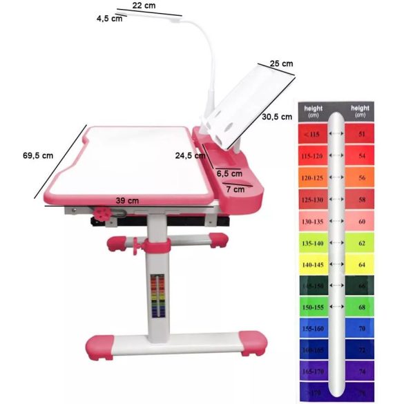 Állítható magasságú, többfunkciós, gyerek íróasztal, kék