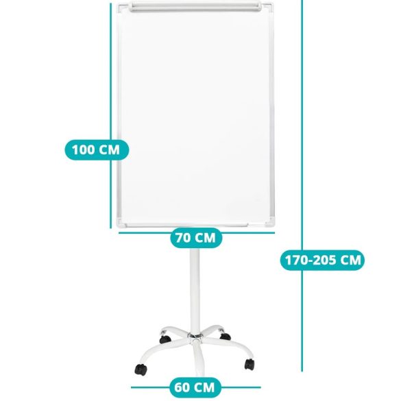 Gurulós mágneses flipchart tábla, műanyag, 70 x 100 cm, fehér