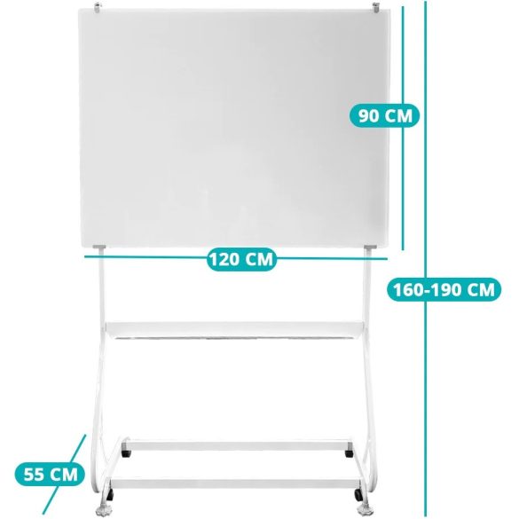 Gurulós mágneses flipchart tábla, üveg, 120 x 90 cm, fehér