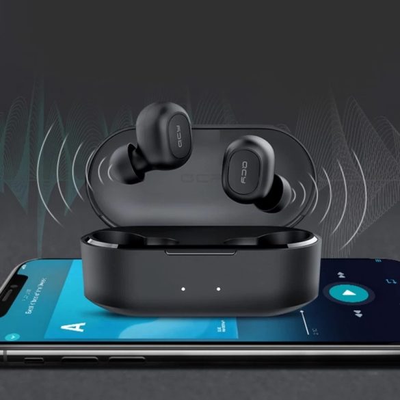 Bluetooth sztereó fülhallgató, v5.0, TWS, töltőtok, funkció gomb, zajszűrővel, vízálló, játékosoknak ajánlott, QCY T2C, fekete