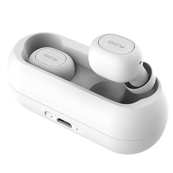 Bluetooth sztereó fülhallgató, v5.0, TWS, töltőtok, funkció gomb, vízálló, játékosoknak ajánlott, QCY T1C, fehér