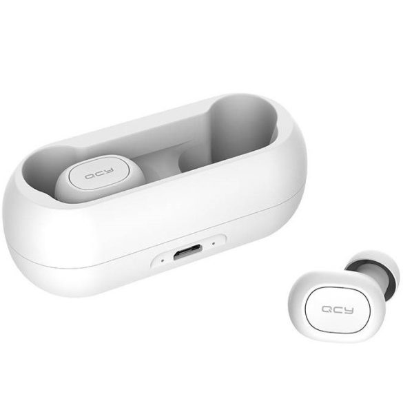 Bluetooth sztereó fülhallgató, v5.0, TWS, töltőtok, funkció gomb, vízálló, játékosoknak ajánlott, QCY T1C, fehér
