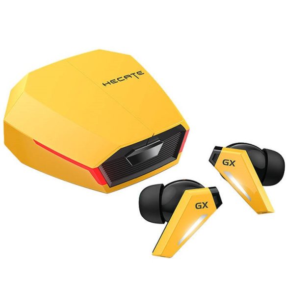 Bluetooth sztereó fülhallgató, v5.0, TWS, töltőtok, érintés vezérlés, zajszűrővel, vízálló, RGB világítás, Edifier Hecate GX07, sárga