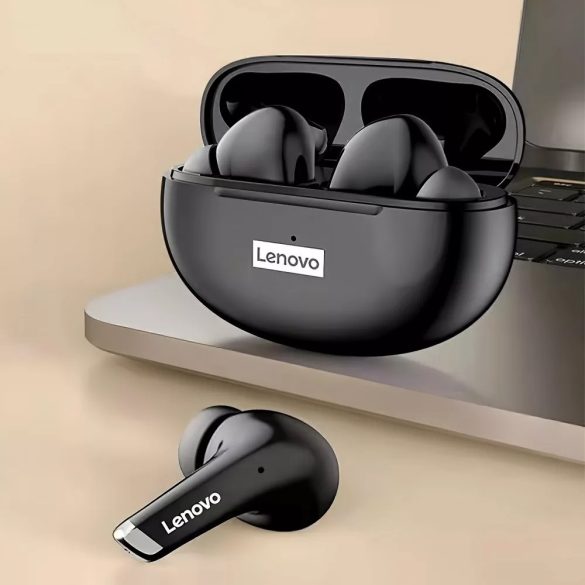 Bluetooth sztereó fülhallgató, v5.0, TWS, töltőtok, érintés vezérlés, zajszűrővel, vízálló, játékosoknak ajánlott, Lenovo LivePods LP5, fekete, gyári