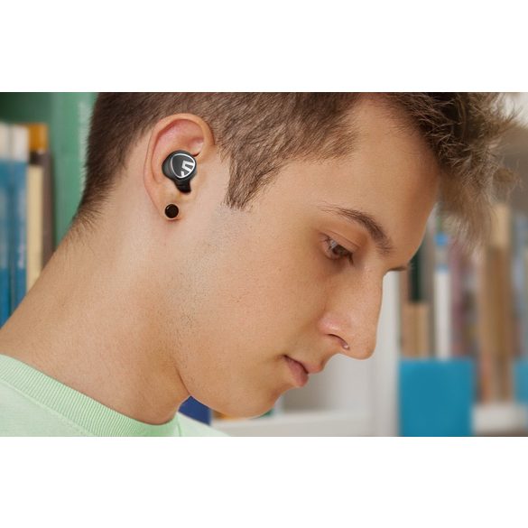 Bluetooth sztereó fülhallgató, v5.2, TWS, töltőtok, érintés vezérlés, zajszűrővel, vízálló, játékosoknak ajánlott, SoundPeats Mini Pro, fekete