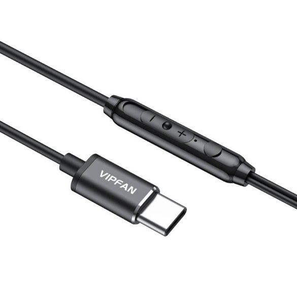 Vezetékes sztereó fülhallgató, USB Type-C, mikrofon, felvevő gomb, hangerő szabályzó, Vipfan M11, fekete