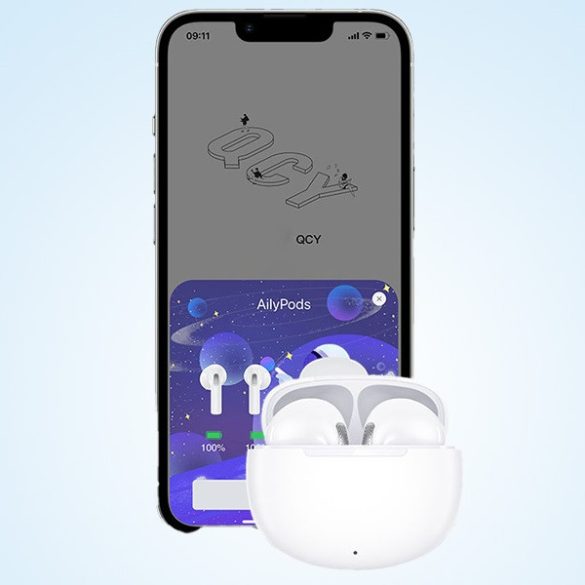 Bluetooth sztereó fülhallgató, v5.3, TWS, töltőtok, érintés vezérlés, zajszűrővel, vízálló, játékosoknak ajánlott, QCY T20 AilyPods, fehér