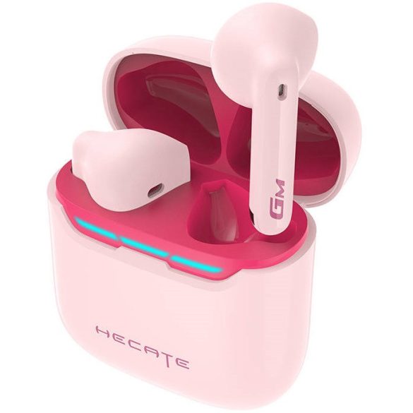 Bluetooth sztereó fülhallgató, v5.3, TWS, töltőtok, érintés vezérlés, zajszűrővel, vízálló, RGB világítás, játékosoknak ajánlott, Edifier Hecate GM3 Plus, rózsaszín