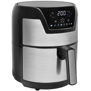 Forró levegős sütő, fritőz, Air Fryer, olaj nélküli, 1500 W teljesítmény, 4.5 l-es, Digitális kijelzővel, 8 programos, rántási, sütési, grillezési funkció, Princess XXL, fekete/ezüst