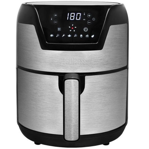 Forró levegős sütő, fritőz, Air Fryer, olaj nélküli, 1500 W teljesítmény, 4.5 l-es, Digitális kijelzővel, 8 programos, rántási, sütési, grillezési funkció, Princess XXL, fekete/ezüst