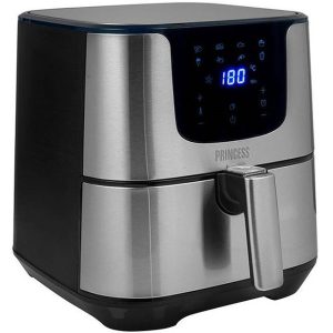 Forró levegős sütő, fritőz, Air Fryer, olaj nélküli, 1700 W teljesítmény, 5.5 l-es, Digitális kijelzővel, 8 programos, Princess XXL, fekete/ezüst