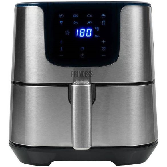 Forró levegős sütő, fritőz, Air Fryer, olaj nélküli, 1700 W teljesítmény, 5.5 l-es, Digitális kijelzővel, 8 programos, Princess XXL, fekete/ezüst