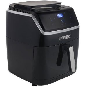 Forró levegős sütő, fritőz, Air Fryer, olaj nélküli, 1700 W teljesítmény, 6.5 l-es, Digitális kijelzővel, 8 programos, rántási, sütési, gőzölési funkció, Princess, fekete