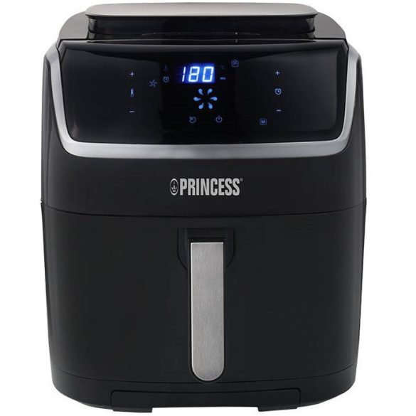 Forró levegős sütő, fritőz, Air Fryer, olaj nélküli, 1700 W teljesítmény, 6.5 l-es, Digitális kijelzővel, 8 programos, rántási, sütési, gőzölési funkció, Princess, fekete