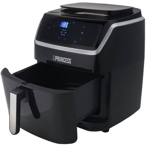 Forró levegős sütő, fritőz, Air Fryer, olaj nélküli, 1700 W teljesítmény, 6.5 l-es, Digitális kijelzővel, 8 programos, rántási, sütési, gőzölési funkció, Princess, fekete