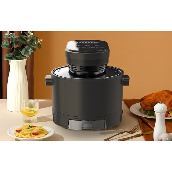 Forró levegős sütő és grillező 2in1, fritőz, Air Fryer, olaj nélküli, 1500 W teljesítmény, 5.5 l-es, Digitális kijelzővel, 8 programos, Leacco AF015, fekete