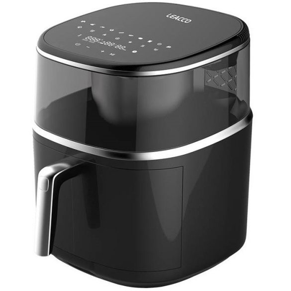 Forró levegős sütő, fritőz, Air Fryer, olaj nélküli, 1500 W teljesítmény, 8 l-es, Digitális kijelzővel, 10 programos, Leacco AF017, fekete