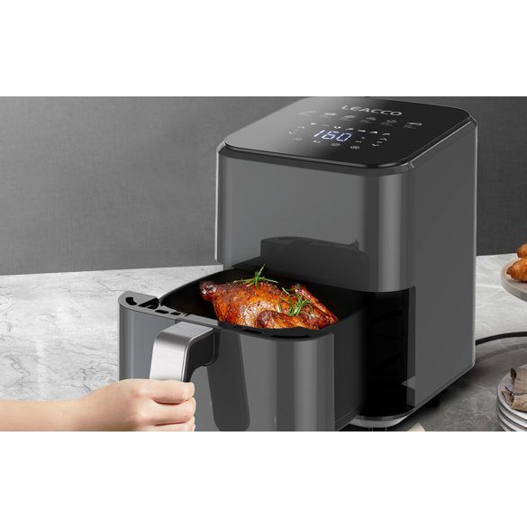 Forró levegős sütő, fritőz, Air Fryer, olaj nélküli, 1200 W teljesítmény, 3.5 l-es, Digitális kijelzővel, 7 programos, Leacco AF010, szürke