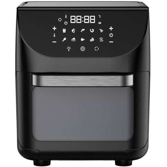 Forró levegős sütő, fritőz, Air Fryer, olaj nélküli, 1800 W teljesítmény, 12 l-es, Digitális kijelzővel, 10 programos, Leacco AF103, fekete
